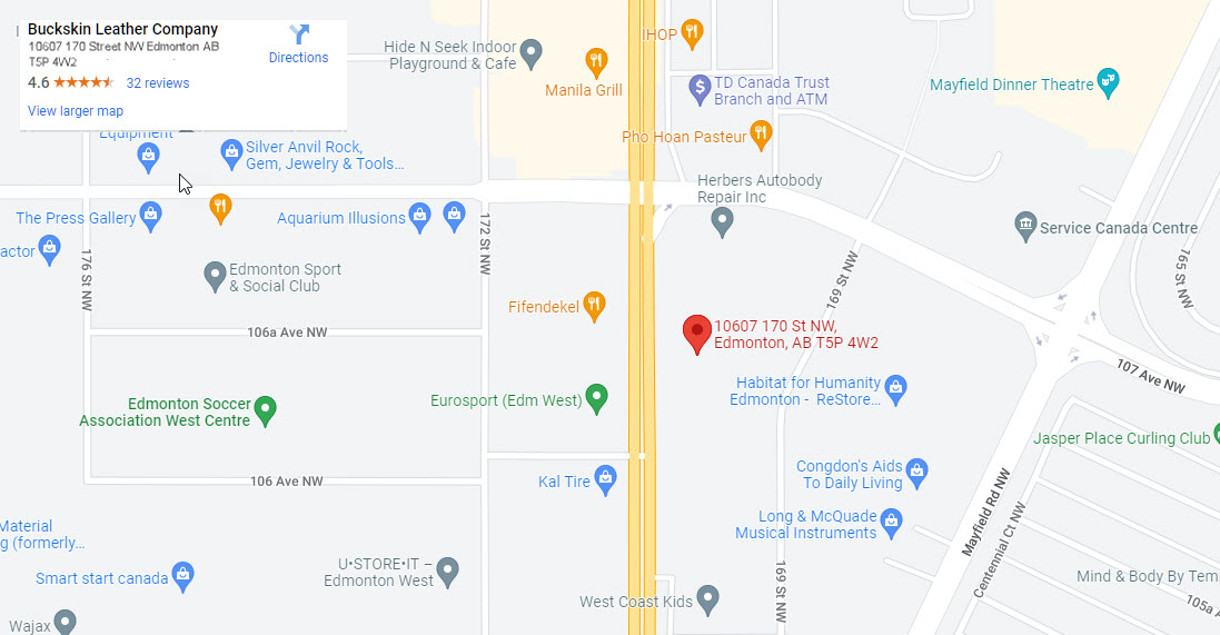 Buckskin Leather Company 10607 170 Street NW Edmonton AB T5P 4W2 - Google Map